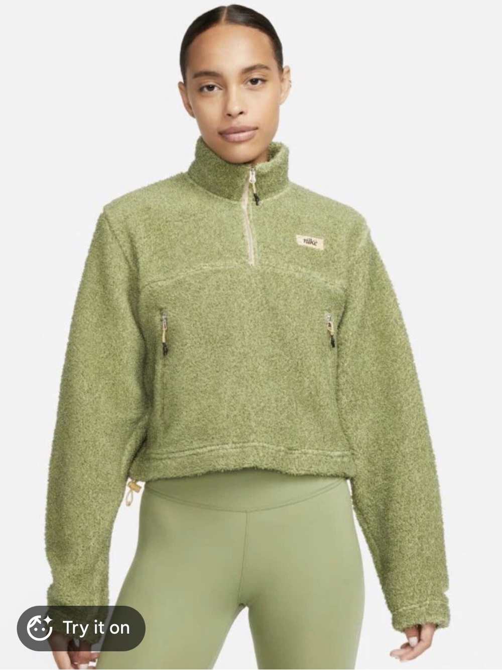 Nike Olive Green Sherpa Quarter-Zip Pullover